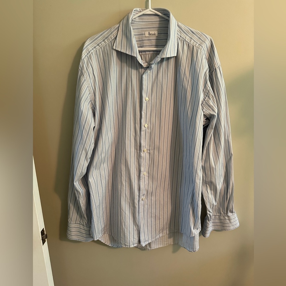 Harrods Light Blue Striped Button Down Shirt